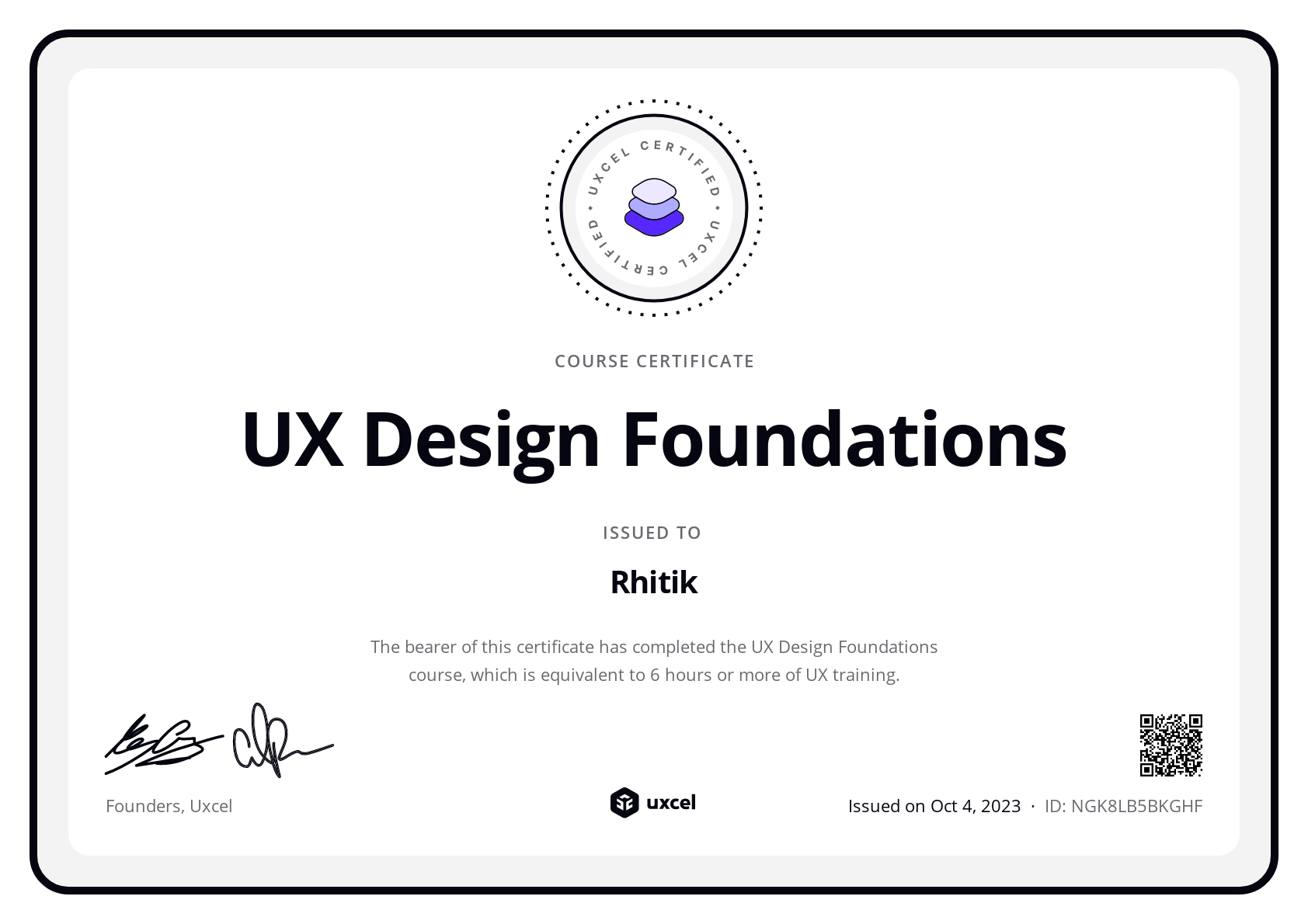 Rhitik's certificate